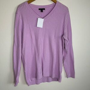NWT Land’ End Pink Cable Knot V-Neck Sweater Plus size 1X